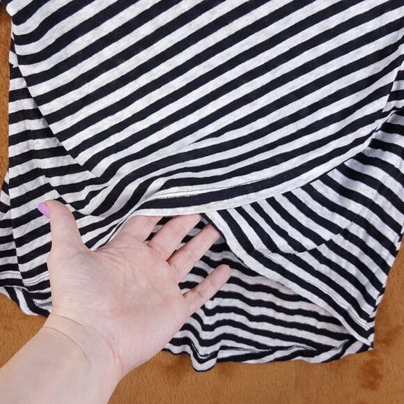 A.L.C. Top Womens Large Black Stripe Pullover Crew Criss Cross Back 100% Linen - Picture 4 of 8